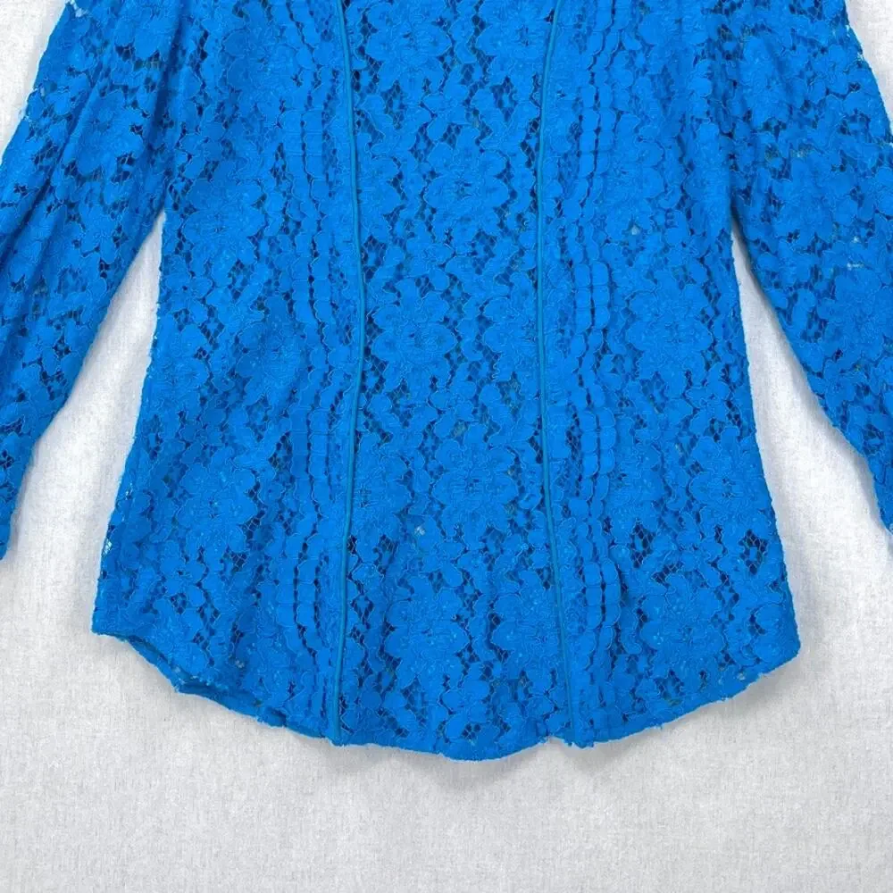 SMYTHE Scalloped Lace Mockneck Top Womens Extra Small Prussian Blue Floral